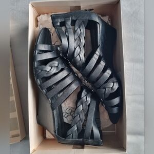 BCBGeneration Black Braided Strap Wedge Sandals